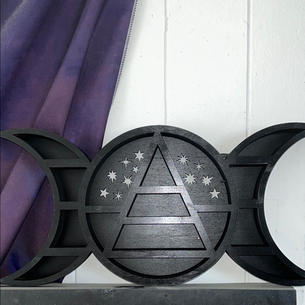 Black triple moon, crystal shelf wall decor